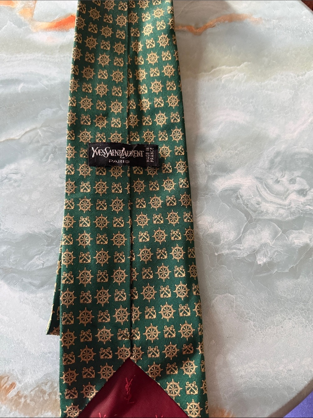 Yves Saint Laurent Green & Gold Silk Patterned Tie